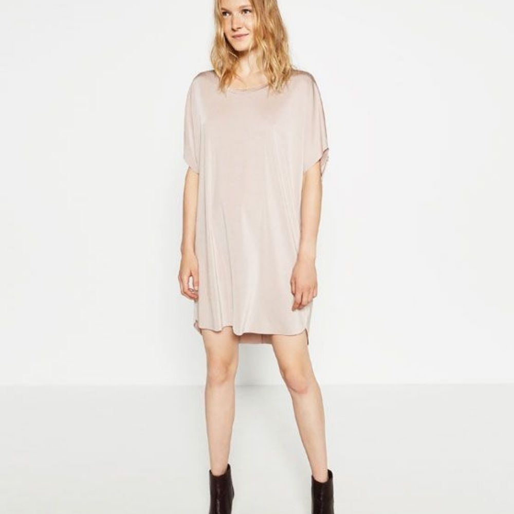 ZARA Shiny Flowing Dress Tunic Nude Blush